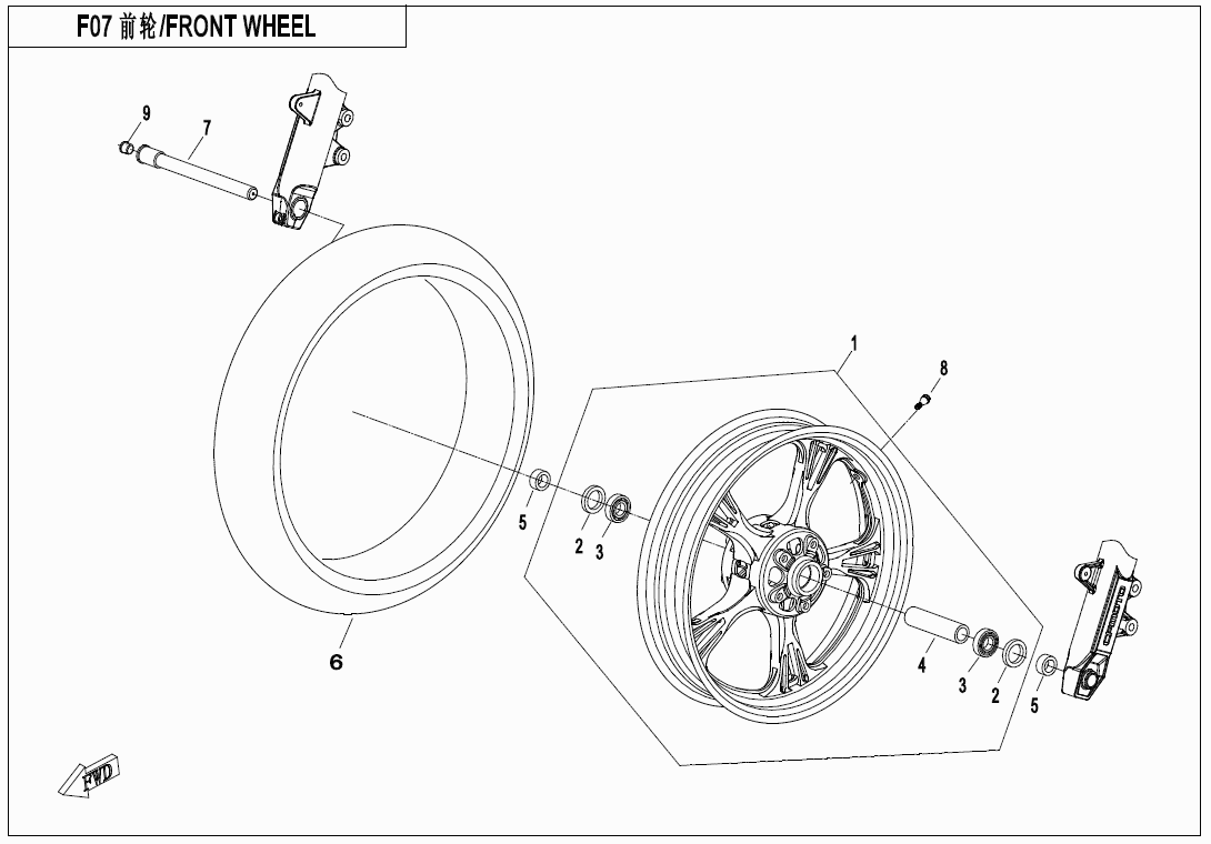 FRONT WHEEL(FRONT RIM-SILVER BLACK) - F07-B
