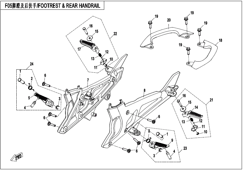 FOOTREST & REAR HANDRAIL - F14