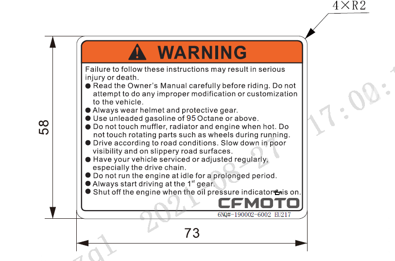 WARNING DECAL - F19-1